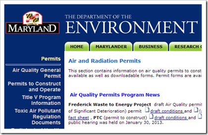Maryland Department of Environment Air and Radiation Permits