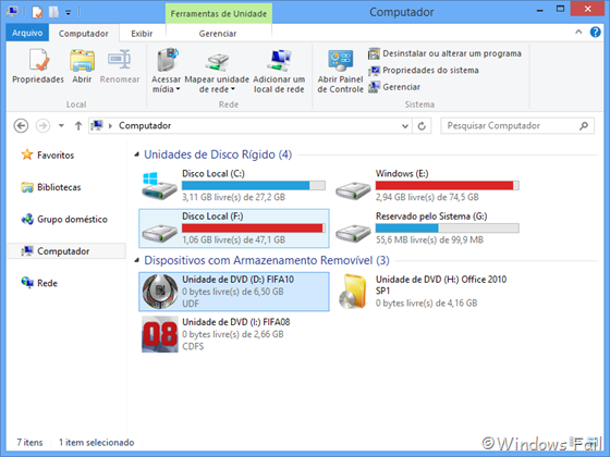 Uma unidade de DVD virtual contendo os arquivos da imagem de disco estará presente em Computador