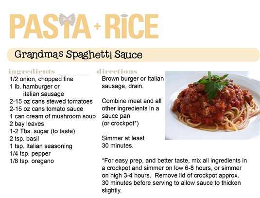 spaghetti sauce & mastaccioli