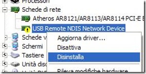 disinstallare scheda di rete USB Remote NDIS Network Device