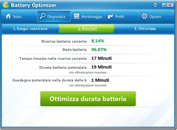 Battery Optimizer risultati analisi per ottimizzazione della batteria