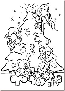 Dwarfs Christmas Tree Decorating Coloring Page