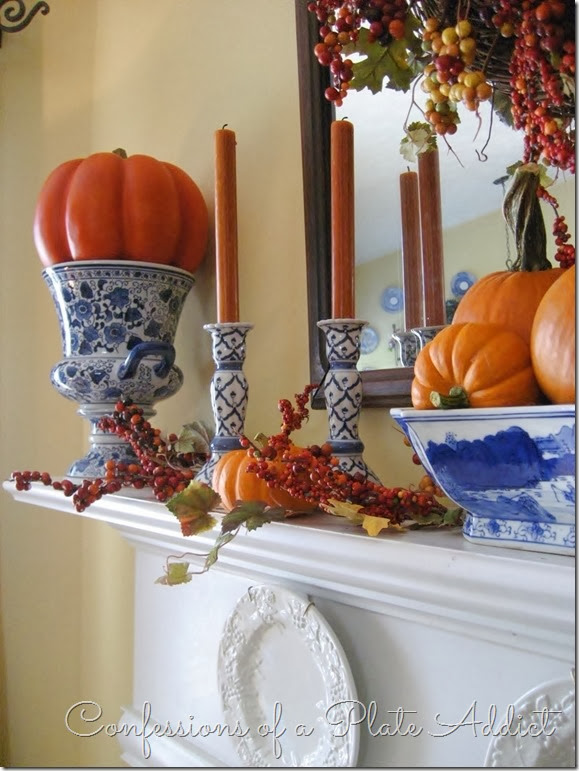 CONFESSIONS OF A PLATE ADDICT Blue, White and Bittersweet Fall Mantel
