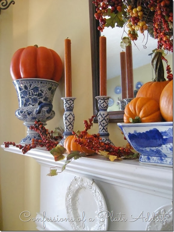 CONFESSIONS OF A PLATE ADDICT Blue, White and Bittersweet Fall Mantel CONFESSIONS OF A PLATE ADDICT Blue, White and Bittersweet Fall Mantel