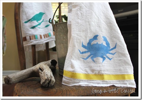 crab stencils on towels fabric craft