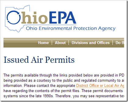 Ohio Environmental Protection Agency Issued Air Permits