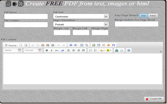 Create PDF from text images or html FREE