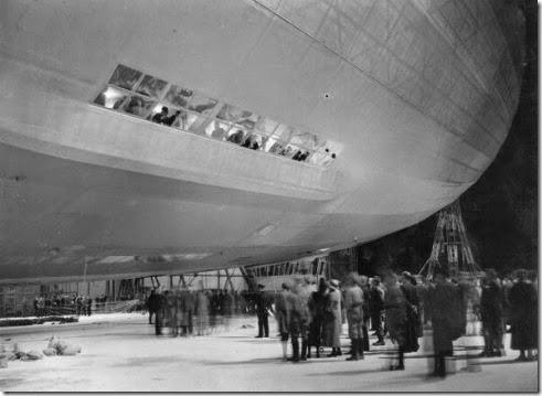 Hindenburg in hangar with spectators
