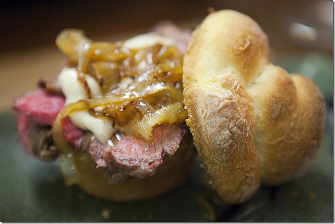 NY Strip Steak Slider with Caramelized Onions and Horseradish Sauce