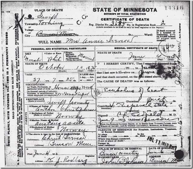 Anna Christopherson's Death Certificate Anna Christopherson's Death Certificate
