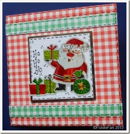 red gingham santa sticker card