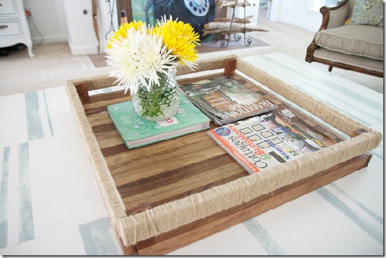 diy projects with jute--build a wood table top tray with jute details
