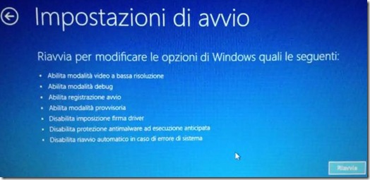 Impostazioni di riavvio per modificare le opzioni di Windows 8