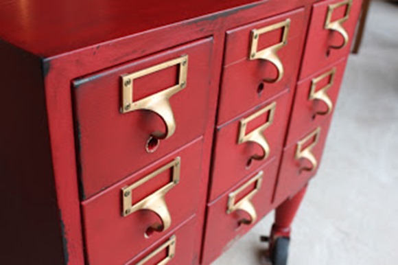 red library card catalog