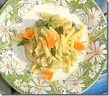 Garganelli tiepidi con punte di asparago e patata gialla
