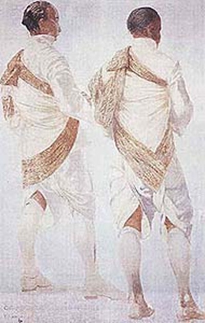 กาลิเลโอ คีนิ, “พราหมณ์ชาวสยาม” และ “ทหารมหาดเล็กหลวง” ประมาณปี 2454-2456, สีฝุ่นบนผ้าใบ 200x124 ซม.