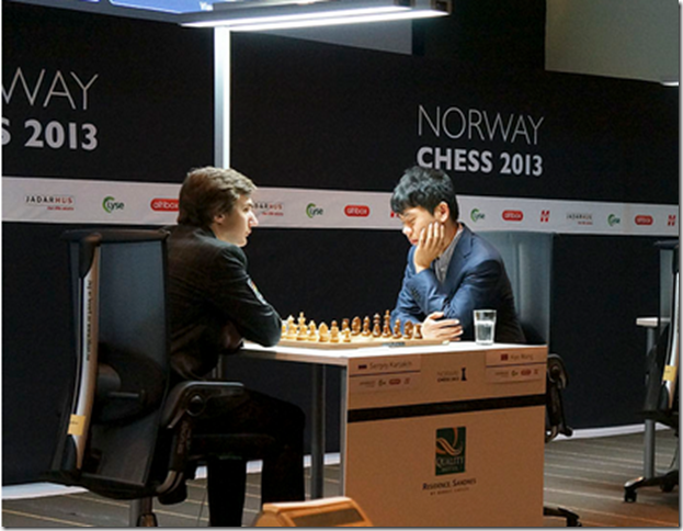 Sergey Karjakin vs Wang Hao, 3rd round, Norway Chess 2013