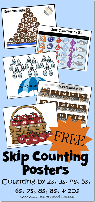 FREE Skip Counting Posters - these are such a great way for kids to memorize counting by 2s, 3s, 4s, 5s, 6s,7s, 8s, 9s, and 10s. This is a great precursor to multiplication for kindergarten, 1st grdae, 2nd grade, 3rd grade, 4th grade kids. SUPER CUTE VISUALS!! FREE Skip Counting Posters - these are such a great way for kids to memorize counting by 2s, 3s, 4s, 5s, 6s,7s, 8s, 9s, and 10s. This is a great precursor to multiplication for kindergarten, 1st grdae, 2nd grade, 3rd grade, 4th grade kids. SUPER CUTE VISUALS!!