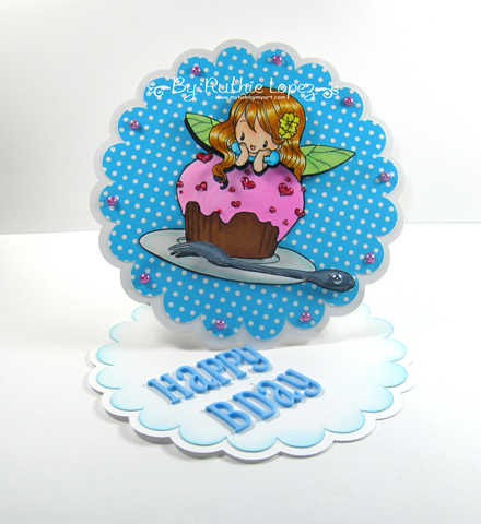 Milk N Coffee - Fiona and her cupcake -circle easel card - Ruthie Lopez