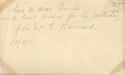 Postcard 1928 Mrs E Barnard DL Antiques back