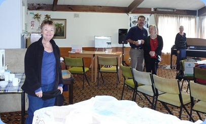 Setting-up for Coffee Day at the Club. Left to Right: Diane Lyons; Peter Littlejohn; Sylvia Riddell; and Delyse Whorwood. Photo courtesy of Dennis Lyons.