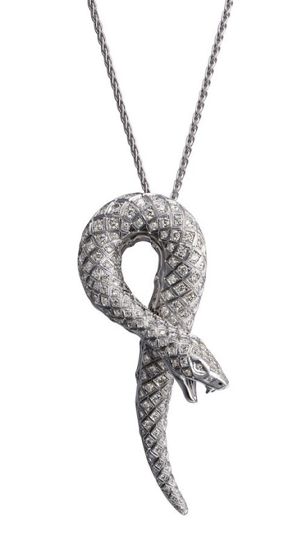Carreraycarera-Mini Snake pendant in white gold and diamonds