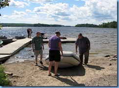 7218 Restoule Provincial Park - Peter, Janette and Bill launching Peter's inflatable rubber boat