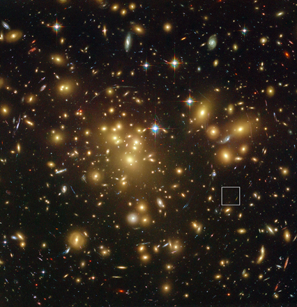 Abell 1689 e a localização da galáxia A1689-zD1