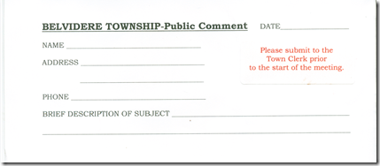 comment sheet belvidere township