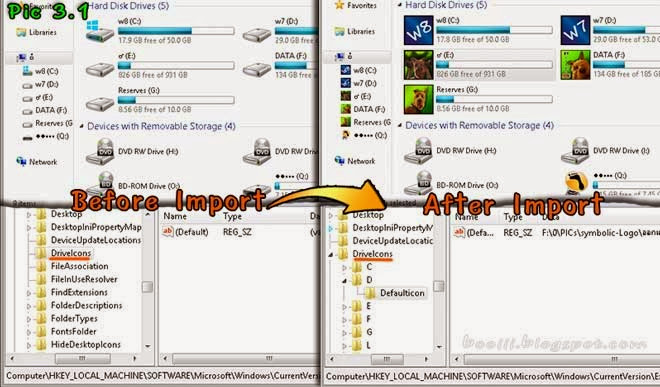 Change Drive Icon: Before & After Import File.reg
