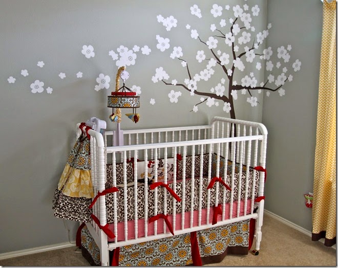 baby-nursery-room-designs-floral-wall-decor-cute-baby-nursery-design