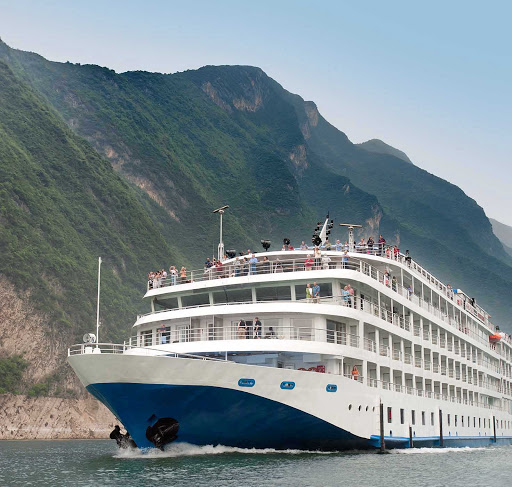 Viking-Emerald-on-Yangtze-River - Viking Emerald sails through a gorge on China's historic Yangtze River.   