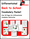 Differentiated Back to School Vocabulary Packet for English Language Learners - FREE