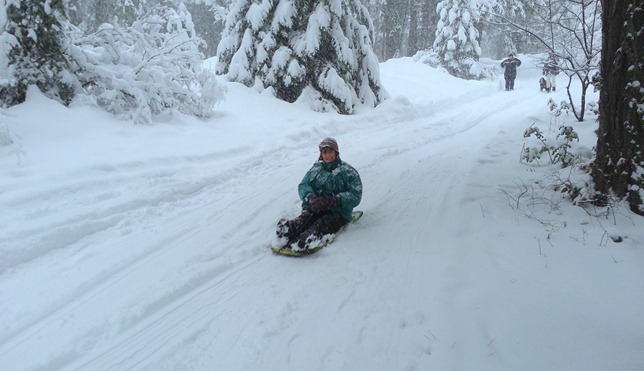 Sue on the funky new sled
