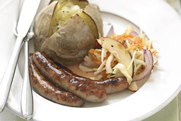 Sausages with fruity coleslaw