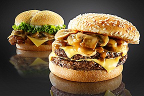 BK Doubles Mushroom Swiss Beef Burger and Mushroom Swiss Tendergrill Chicken Burger t