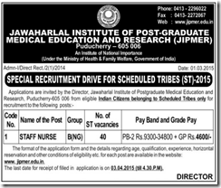 JIPMER Staff Nurse Advertisement 2015
