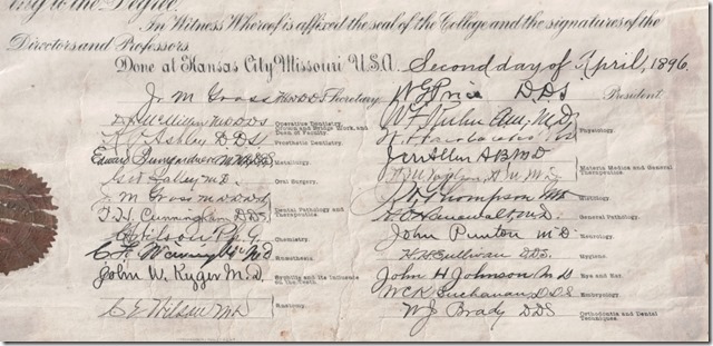 Frederick E. Webster Dental Doctoral Diploma 1896 Cropped Witness Signatures Cropped