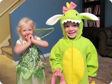 a dragon (Hailey) and tinkerbell (Ellie)