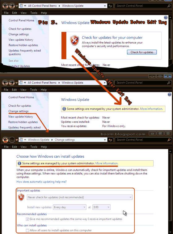 Windows update Before & after Edit reg