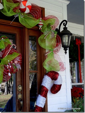A Walk in the Countryside: Christmas Front Door with Candy & Mesh Ribbon
