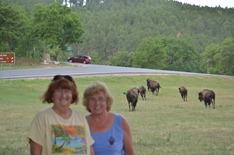 Sue and Mo, with stampeding buffalo behind us!