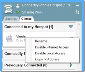 Connectify gestiri dispositivi connessi all'hotspot