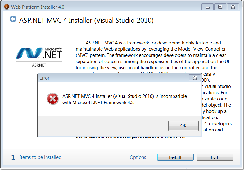 MVC 4 installer error