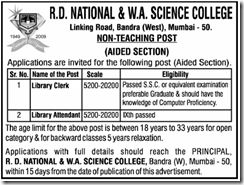 RD National & WA Science College Advertisement www.indgovtjobs.in