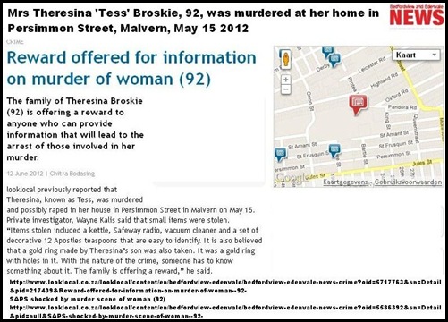 BROSKIE Theresina TESS 92 MURDERED raped Persimmon St Malvern MAY152012 pi WayneKalis REWARD