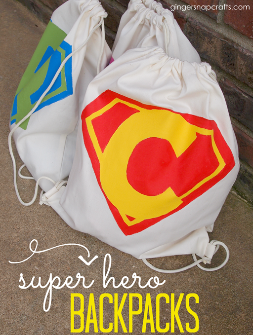 Super Hero Backpacks at GingerSnapCrafts.com #superhero #backpack #fabricpaint #tutorial