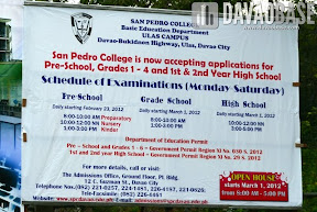 San Pedro College - Basic Education Department in Ulas is accepting applications for Pre-School, Elementary and High School for school year 2012-2013