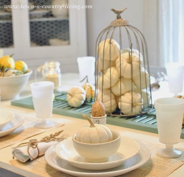 Beautiful white and neutral fall tablescape featured on DETAILS