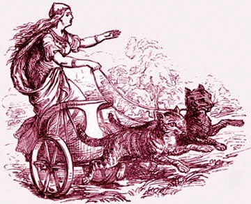 Freyja, dei della fertilità dei Vichinghi con carro trainato da due gatti (picc)